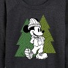 Women's - Disney - Mickey Patterned Trees Lightweight French Terry Wide Neck Long Sleeve Shirt - 2 of 4