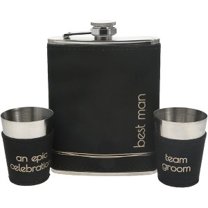 Pavilion Gift Company - Best Man - One 8 oz Flask & Two 1.5 oz Shot Glasses in a Gift Box - Portable Drinkware - 1 of 4