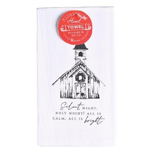 Dicksons Flour Sack Country Church - Silent Night Holy Night - 22x 18 Inch White Cotton Kitchen Dish Towel - 1 of 1