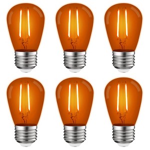 Luxrite S14 Edison LED Orange Light Bulb, 0.5W, Colored LED Bulbs for Outdoor String Lights, UL Listed, E26 Base  6 Pack - 1 of 4