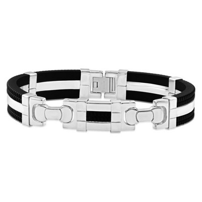 Pompeii3 Men's Steel And Black Silicone Two Tone 12.5mm 8 " Bangle Bracelet