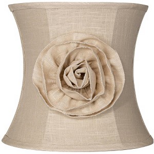 Springcrest Almond Linen with Flower Small Drum Lamp Shade 11" Top x 12" Bottom x 11" High (Spider) Replacement with Harp and Finial - 1 of 4