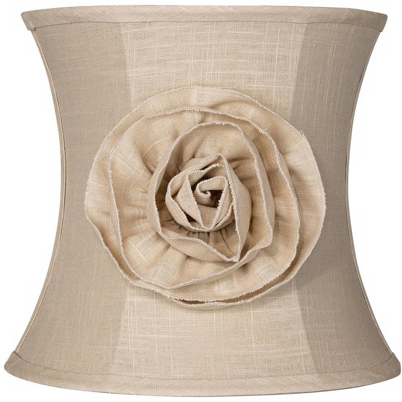 Springcrest Almond Linen with Flower Small Drum Lamp Shade 11" Top x 12" Bottom x 11" High (Spider) Replacement with Harp and Finial, 1 of 11