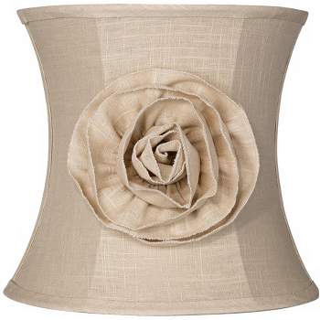 Springcrest Almond Linen with Flower Small Drum Lamp Shade 11" Top x 12" Bottom x 11" High (Spider) Replacement with Harp and Finial