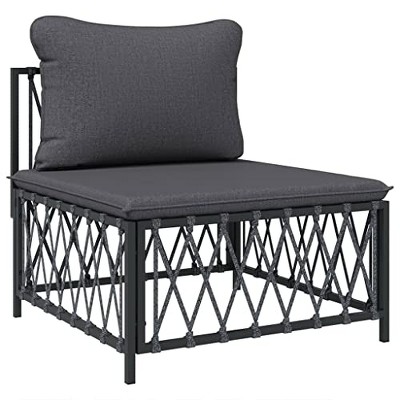 vidaXL Patio Middle Sofa with Cushions Anthracite Woven Fabric