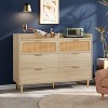 Dresser TV Stand with Railed Edge, 6 Drawer Double Dresser, Mid Century Modern Gold Closet Dresser with High Legs, Light Oak - 3 of 4