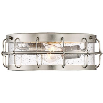 16" Satin Nickel Glass Drum Flush Mount Ceiling Light