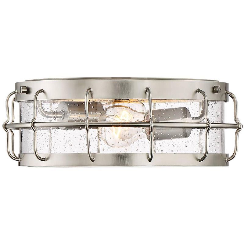 Possini Euro Design Aya Modern Industrial Ceiling Light Flush Mount Fixture 13 1/4" Wide Satin Nickel 2-Light Cage Clear Seeded Glass for Bedroom Home, 5 of 9