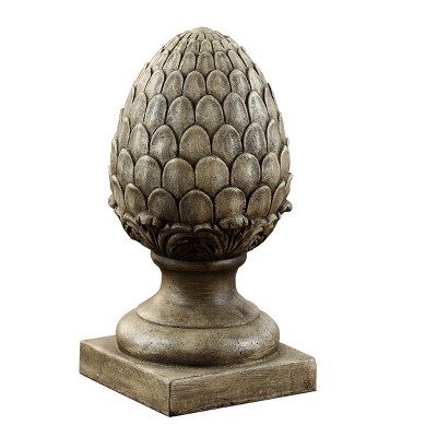 LuxenHome 14.2" Weathered Brown MgO Artichoke Finial Statue