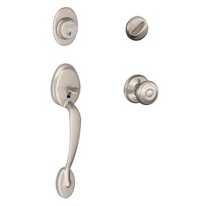 Schlage Plymouth, Georgian Satin Nickel Handleset Right or Left Handed - 1 of 1