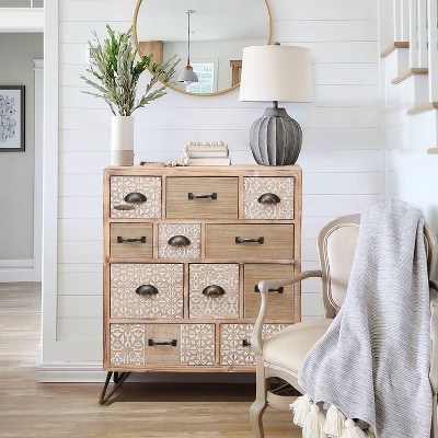 White Fir and Iron Mid-Century Bohemian Accent Cabinet