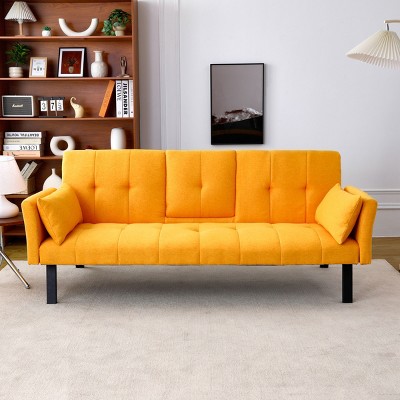 70" Convertible Sofa Bed,Foldable Cotton Linen Couch with Cup Holder and Side Storage,Sleeper Sofa for Living Room or Apartment-Baofuwish