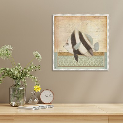Vintage Nautical Fish Canvas Art with Beaded Frame