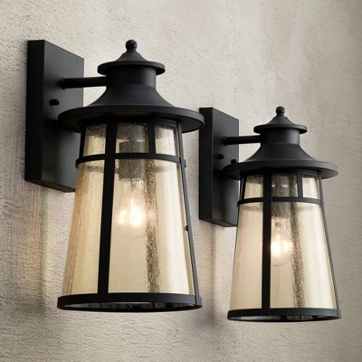 Set of 2 Black Iron Mission Style Outdoor Wall Lights