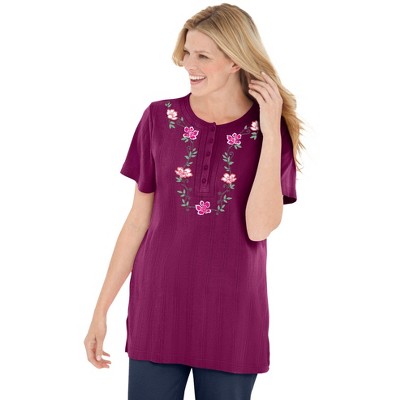 Woman Within Plus Size 7-Day Embroidered Pointelle Tunic