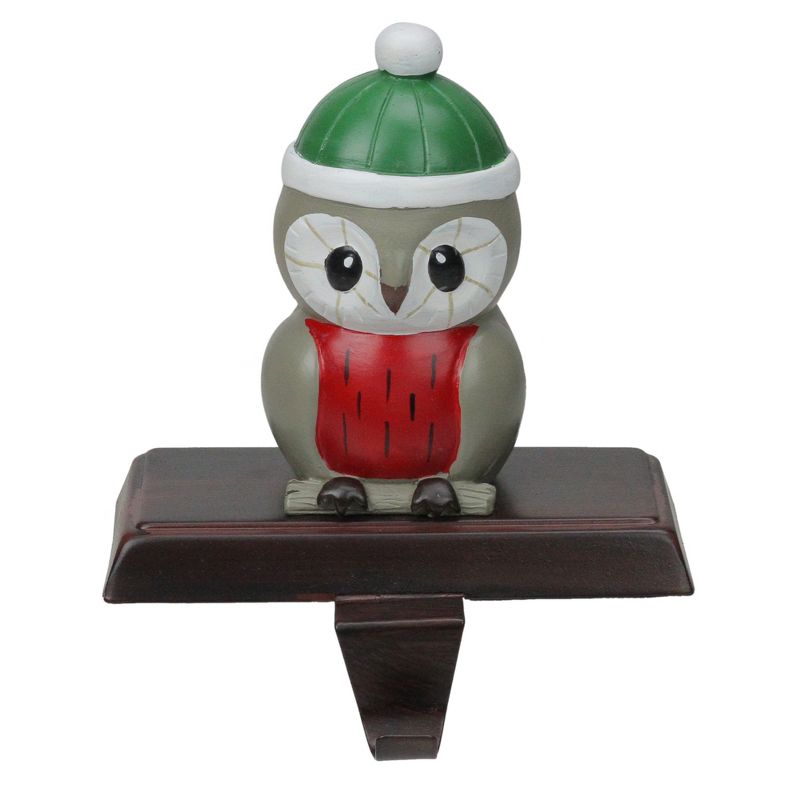 Northlight 6" Red and Green Perched Owl Christmas Stocking Holder, 1 of 4