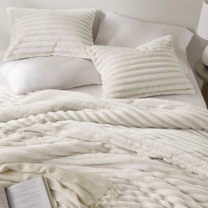3 Pcs Cozy Plush Bedding Comforter Set, Premium Flannel Super Soft Ribbed Blanket, All Season Fluffy Cozy Lightweight Bed Set with Matching Shams - 1 of 4