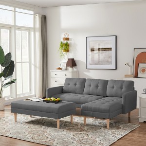 VYNXARIA Gray Fabric Right Facing Sectional Sofa Bed , L-shape Sofa Chaise Lounge with Ottoman Bench - 1 of 4