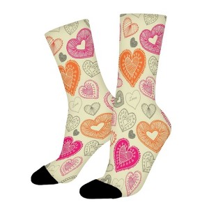 Vintage Doodle Love Women Printed Crew Socks Funny Funky Socks Soft Polyester Novelty Gifts for Artists Men - 1 of 1