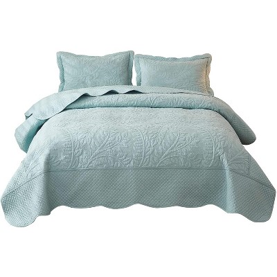 Marcielo 3 Pcs Cotton Oversized Embroidery Quilt Bedspread Set T0