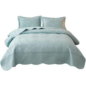 Marcielo 3 Pcs Cotton Oversized Embroidery Quilt Bedspread Set T0 - 1 of 4