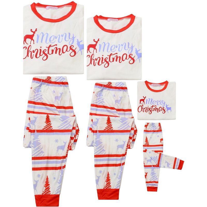 cheibear Christmas Sleepwear Long Sleeve Tee with Pants Lounge Holiday Family Pajama Sets Red-White, 3 of 5
