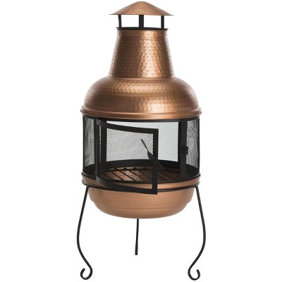 Lima Copper and Black Hammered Iron Wood Burning Chiminea