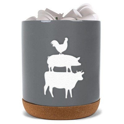 Elanze Designs Cow Pig Chicken Grey X-Large Cork Bottom, Kitchen Counter, Ceramic Stoneware, Coffee, Tea and Hot Chocolate, Machine Brewing, K Capsule