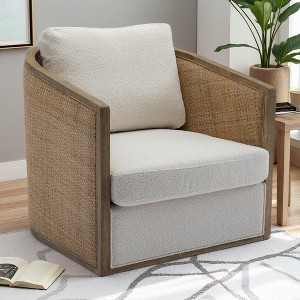 Upholstered Barrel Armchair with Rattan Details, No Installation - 1 of 4