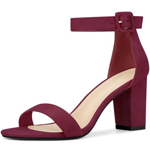 Perphy Women's Ankle Strap Open Toe Chunky High Heels Sandals Burgundy ...