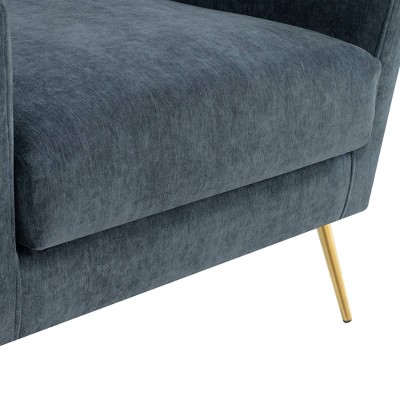 Mid-Century Slate Blue Accent Chair with Gold Legs