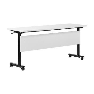 White and Black Rectangular Folding Training Table with Casters