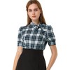 INSPIRE CHIC Women's Tie Neck Short Sleeve Plaid Blouse - 2 of 4