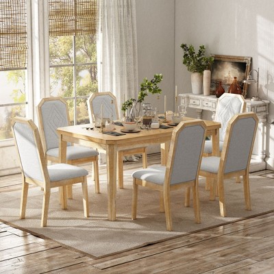 NicBex Dining Table Set for 6 Farmhouse Kitchen Table with MDF Tabletop, Wooden Legs and 6 Upholstered Chairs for Kitchen