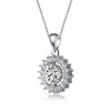 White gold plated round cubic zirconia pendant neckalce in a flower style design for a delicate and elegant look - 3 of 3