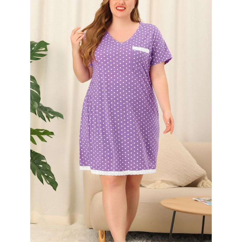 Agnes Orinda Women's Plus Size V Neck Polka Dots Short Sleeve Sleepwear Nightgowns, 3 of 7
