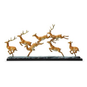 SPI Home Leaping Deer Herd Brass Sculpture – Majestic Nature-Inspired Decor in Polished Metal Finish - 1 of 4