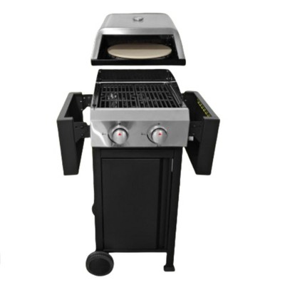 FURNIinspire Outdoor Grills, Griddles and Smokers Professional 2 Burner Gas Grill, Stainless Steel BBQ with Pizza Oven, Black, 22.44"*23.62"*17.52"