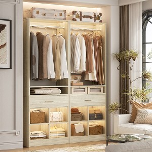 Besiost 25-In Closet Organizer with Wood Drawers and Cubbies, Freestanding Closet System with Hanging Rods - 1 of 4