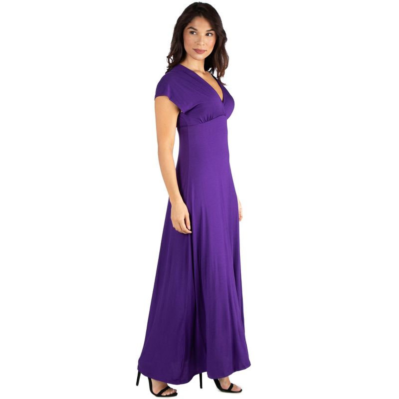 24seven Comfort Apparel Womens Cap Sleeve V Neck Maxi Dress, 3 of 6