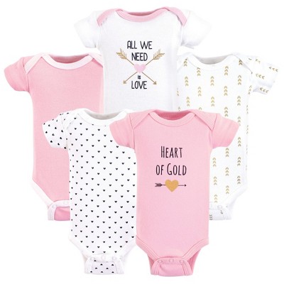 Hudson Baby Infant Girl Cotton Preemie Bodysuits 5pk, Heart, Preemie