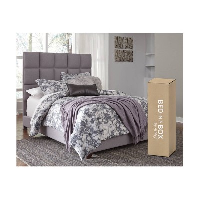 Contemporary Gray King-Sized Bed with Tufted Faux Leather Headboard