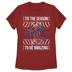 Women's Marvel Ugly Christmas Spider-Man Season T-Shirt - 1 of 3