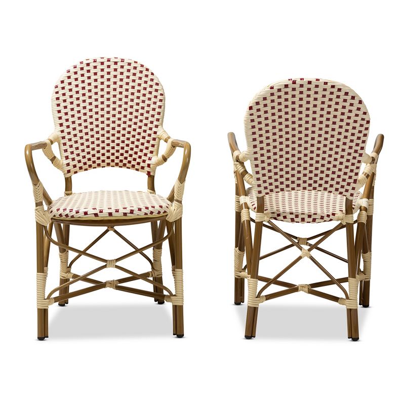Set of 2 Seva Indoor and Outdoor Stackable Bistro Dining Chairs Beige/Red - BaxtonStudio, 3 of 9