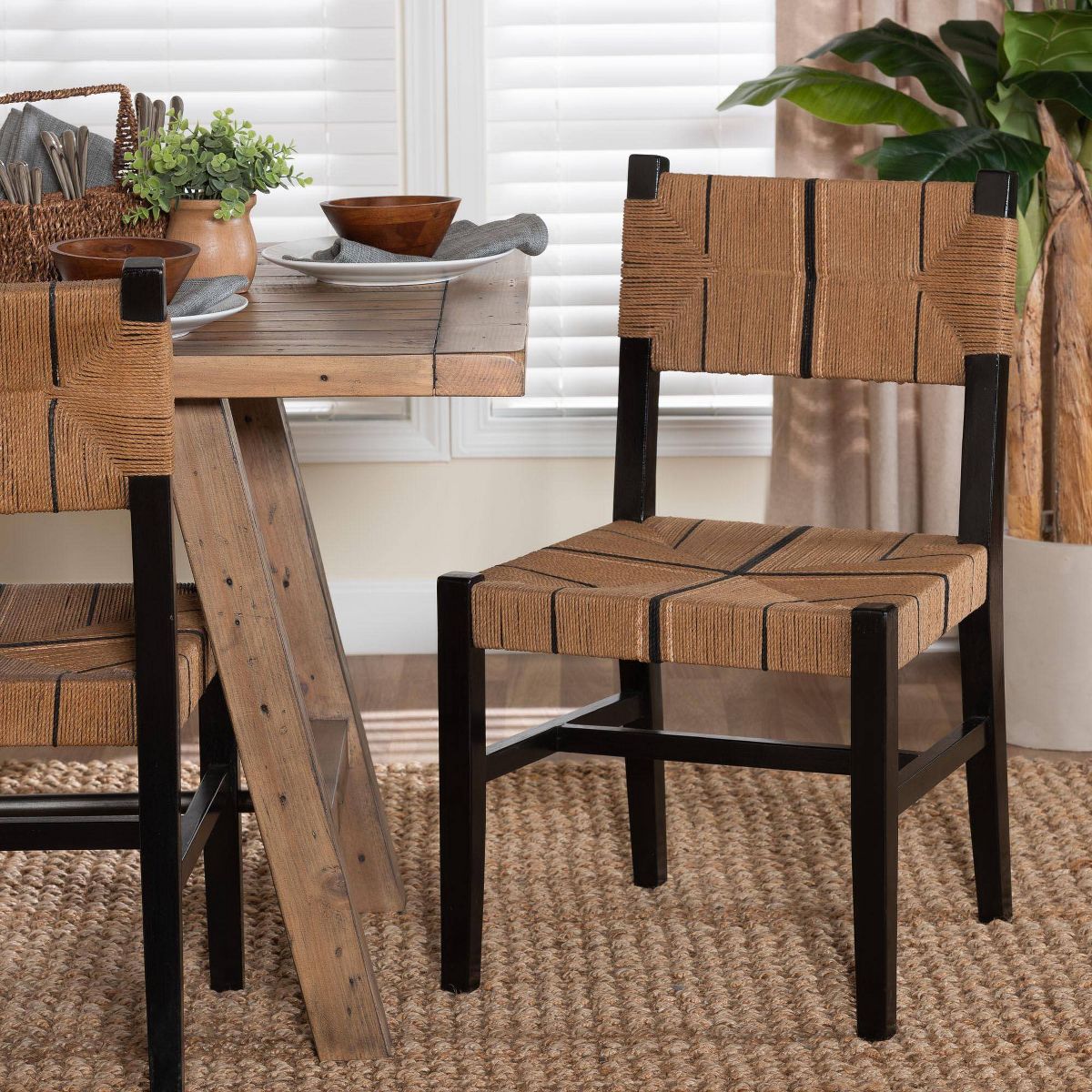bali & pari Prita Paper Loom and Mahogany Wood Dining Chair Brown/Black - thumbnail 4