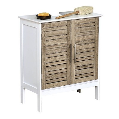 Stockholm Brown Oak Freestanding Bathroom Vanity Cabinet with Louvered Doors