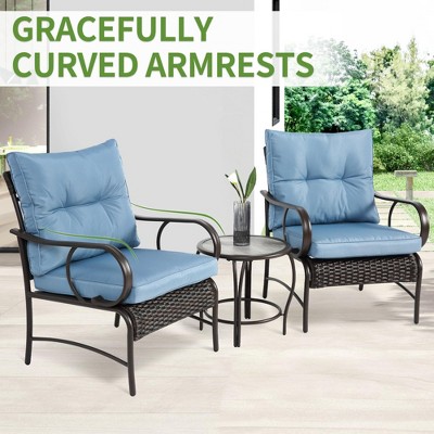 HOMEFUN 3 Pieces Patio Set Outdoor Wicker Furniture Sets Modern Rattan Chair Conversation Sets with Coffee Table