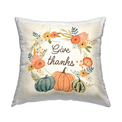 Stupell Industries Give Thanks Orange Pumpkin Flower Wreath Sentiment