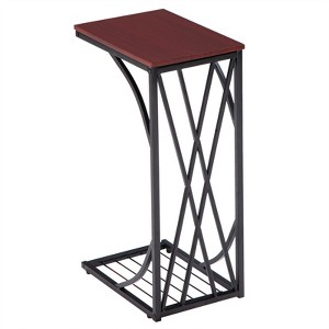 Slickblue Modern C Shape Side Table, Compact Brown Wood Top End Table for Apartment, Bedroom, or Office - 1 of 4