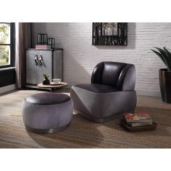 29" Decapree Accent Chair Antique Slate Top Grain Leather/Gray Velvet - Acme Furniture